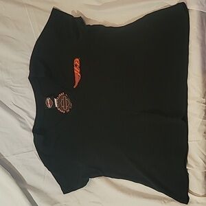 Vintage Y2K Harley Davidson Embroidered Logo Top/Graphic Print V Neck T-shirt SS